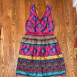 Anthropologie Payal Jain Vibrant Floral Multicolor V-Neck Women's Dress